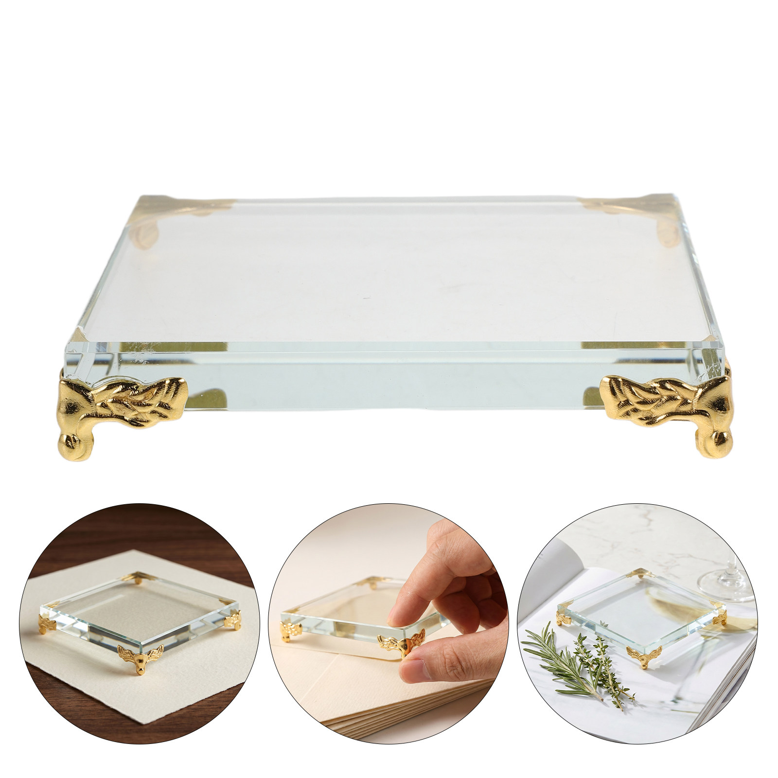Paper Weight Crystal - Vierkant kristallen papiergewicht met metalen rand